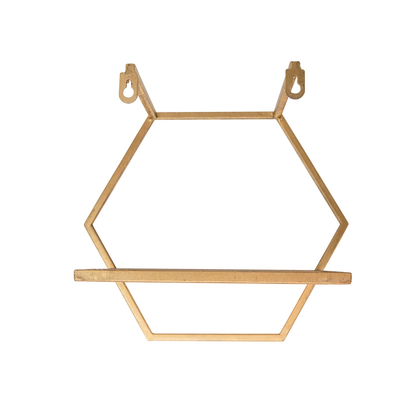 S/3 Metal/wood Hexagon Wall Shelves, Gold