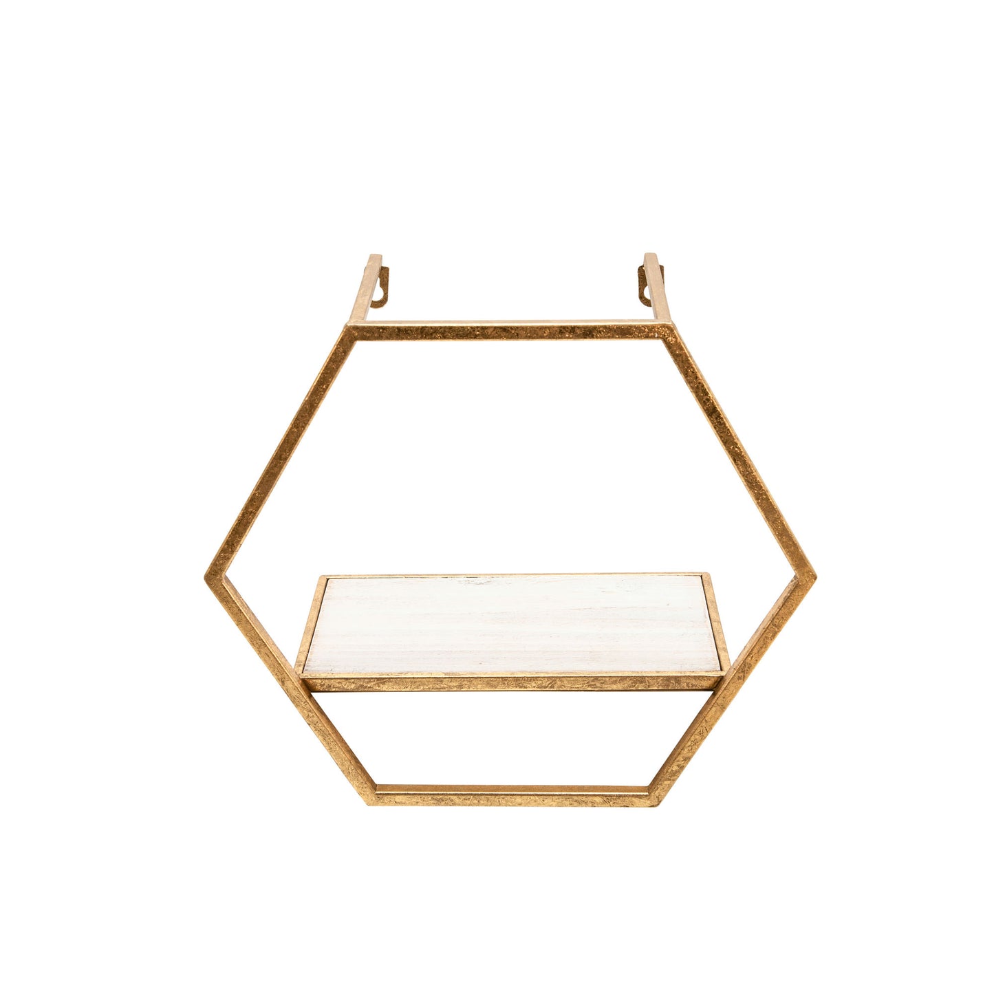 S/3 Metal/wood Hexagon Wall Shelves, Gold