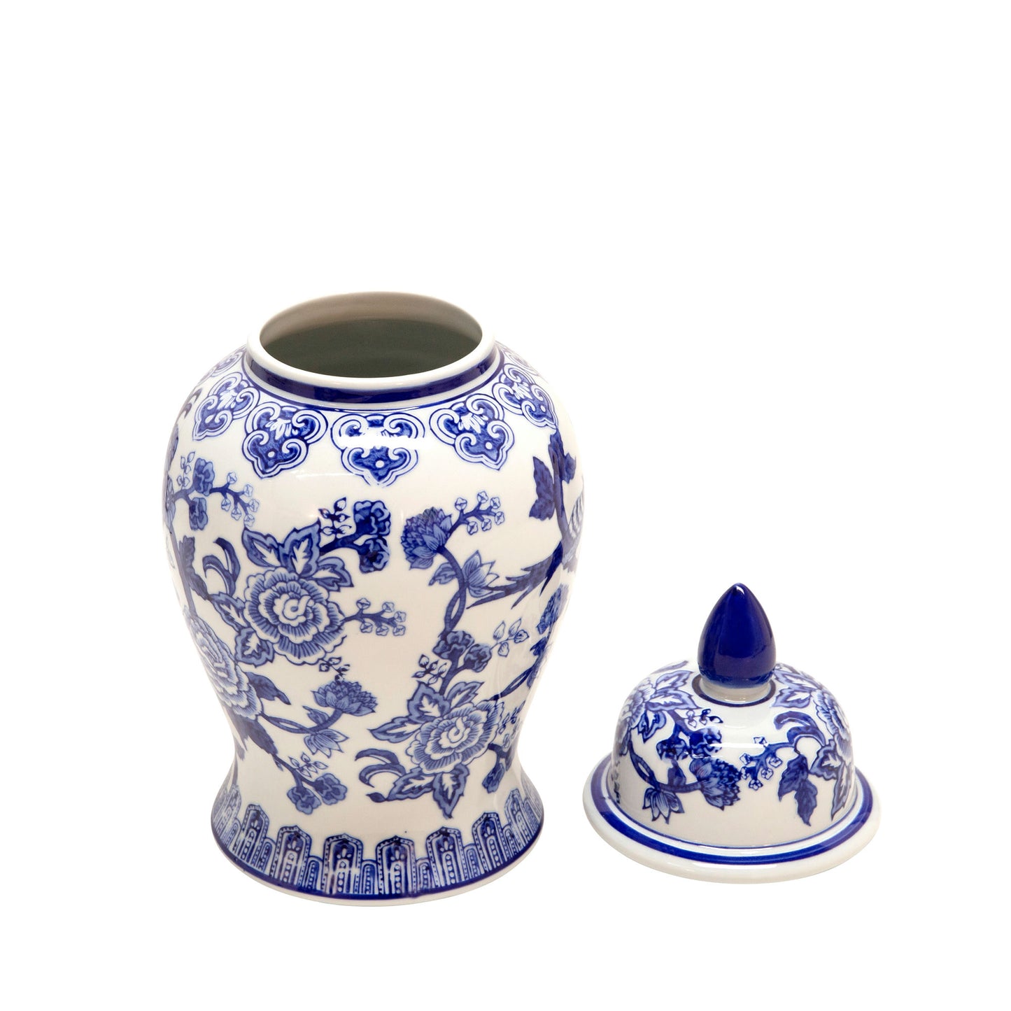 14" Temple Jar Bird/flower, Blue