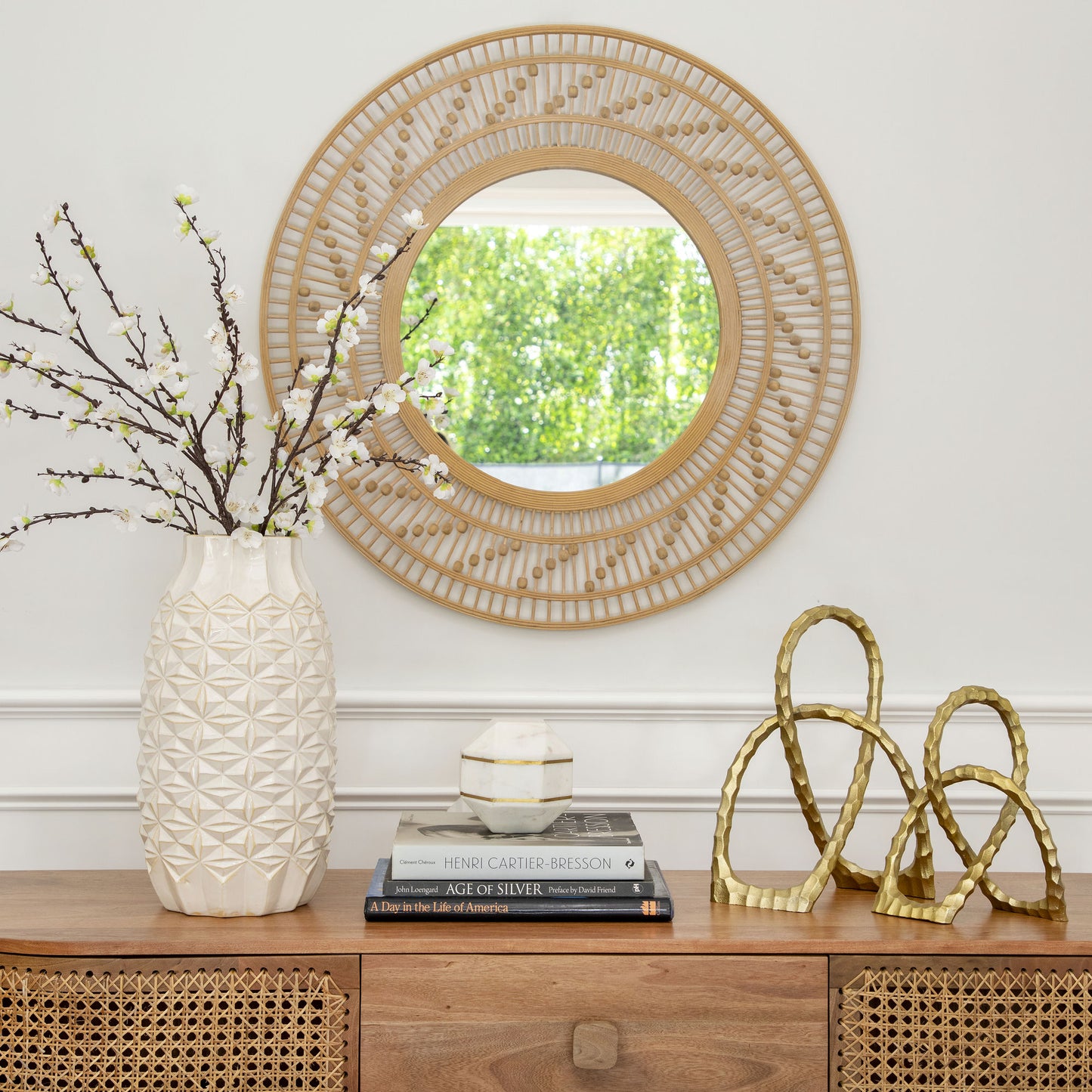 Bamboo 36"d Wall Mirror, Natural