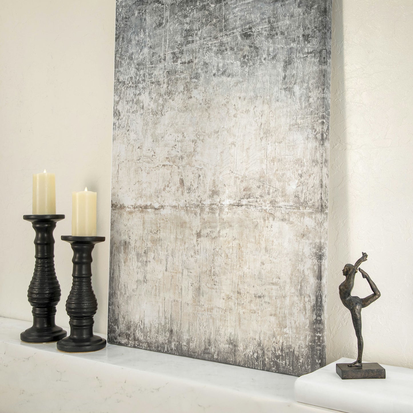 18" Textured Candle Holder, Black
