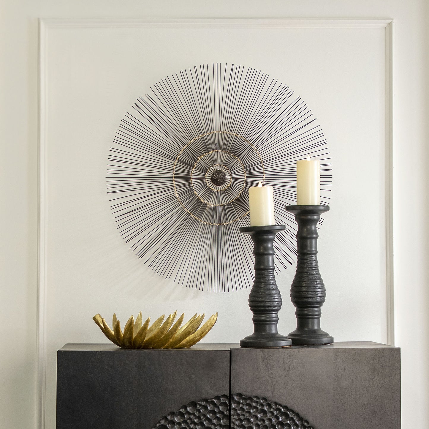 18" Textured Candle Holder, Black