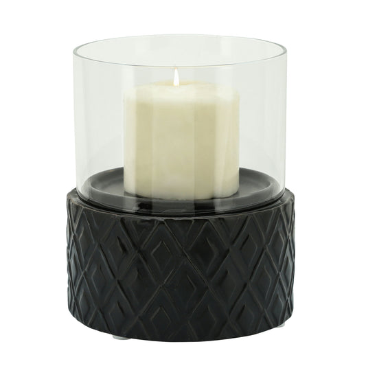 Black Ceramic /glass 6" Pillar Holder, Diamond