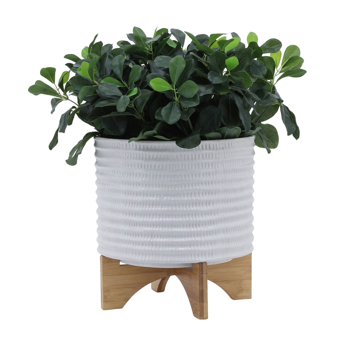 10" Textured Planter W/ Stand, White