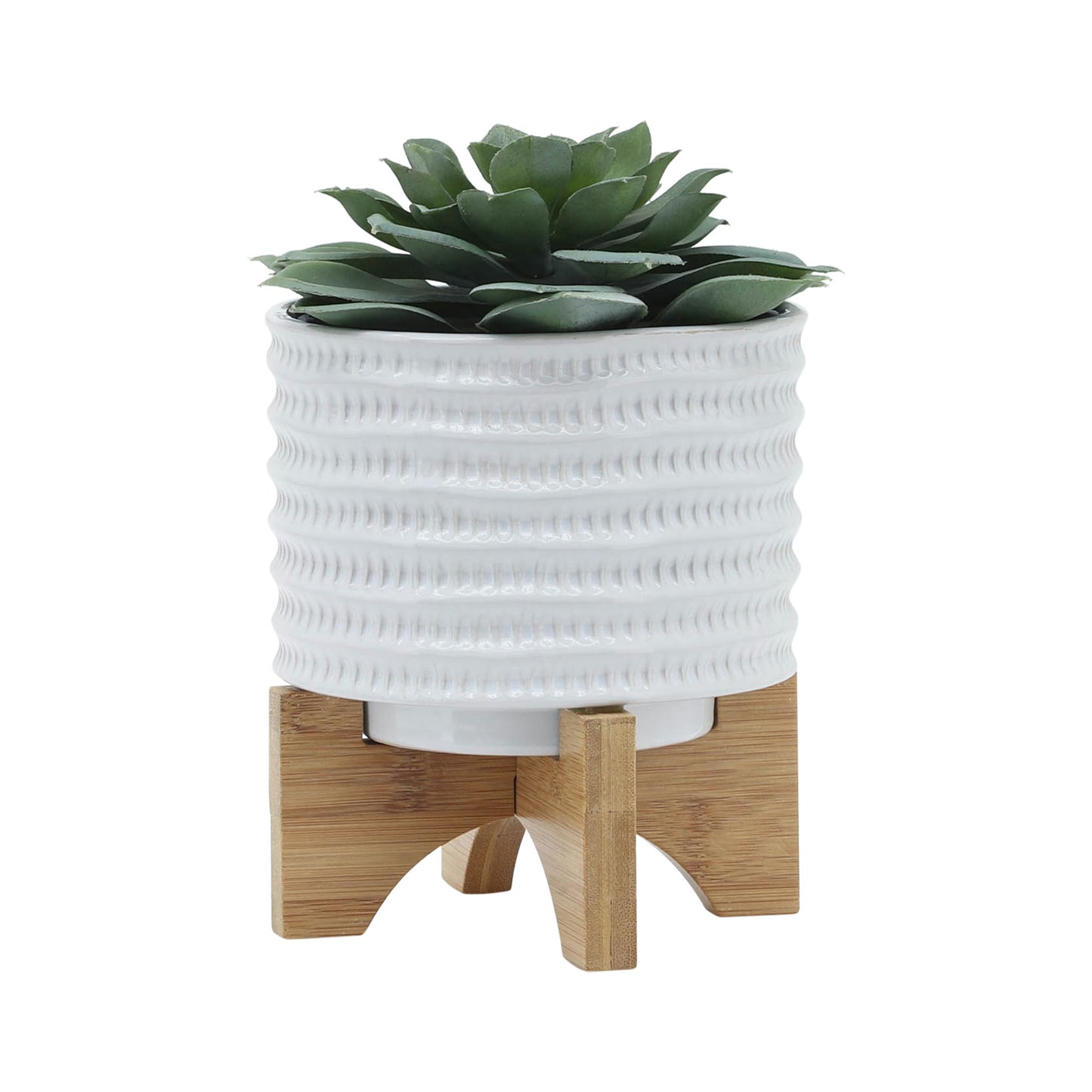 5" Textured Planter W/ Stand, White