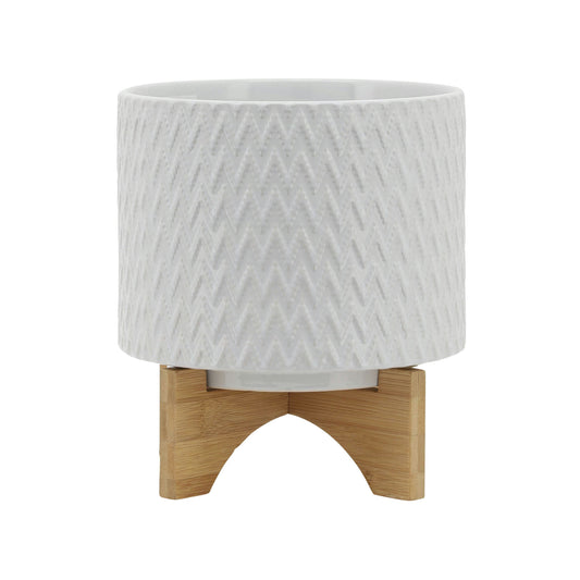 8" Chevron Planter W/ Stand, White