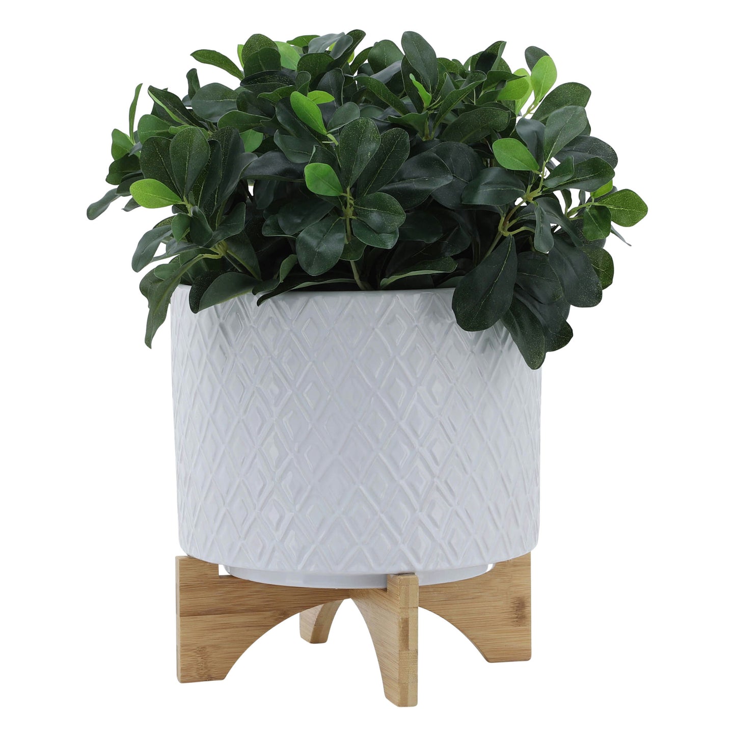 10" Diamond Planter W/ Stand, White