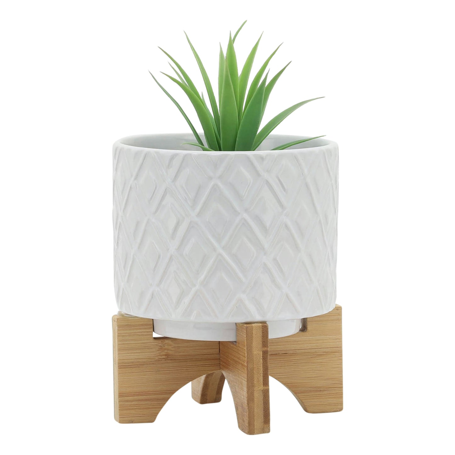 5" Diamond Planter W/ Stand, White