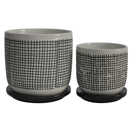 S/2 5/6" Mesh Design Planter W/ Saucer, Gray