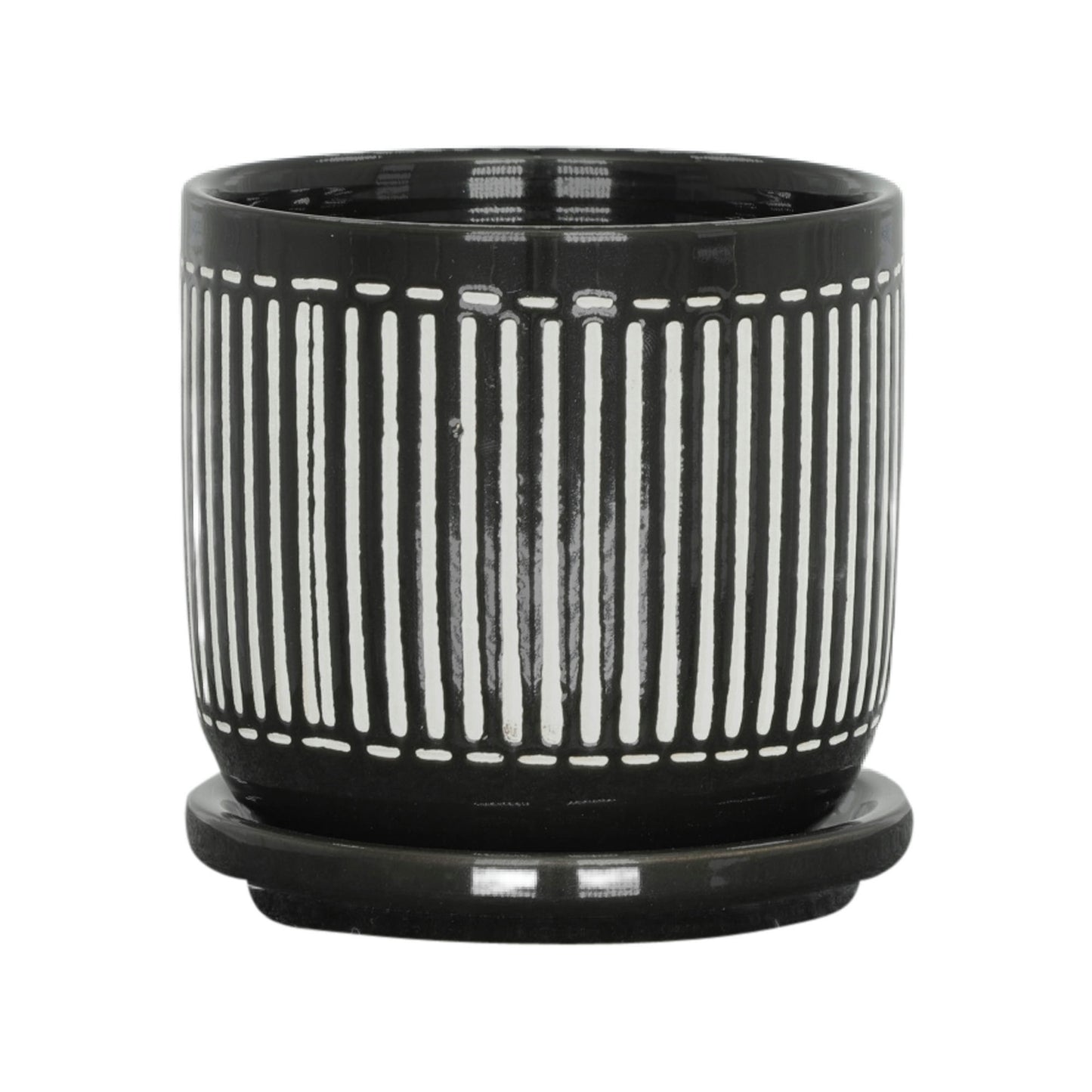 5" Vertical Lines Planter W/ Saucer, Black