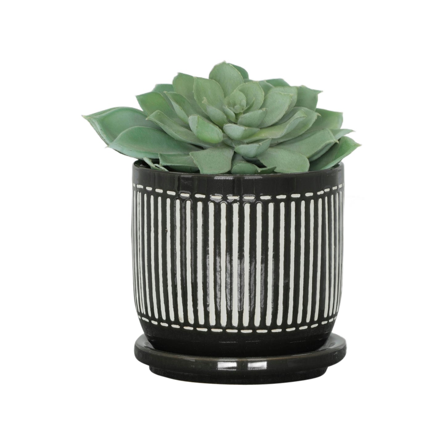 5" Vertical Lines Planter W/ Saucer, Black