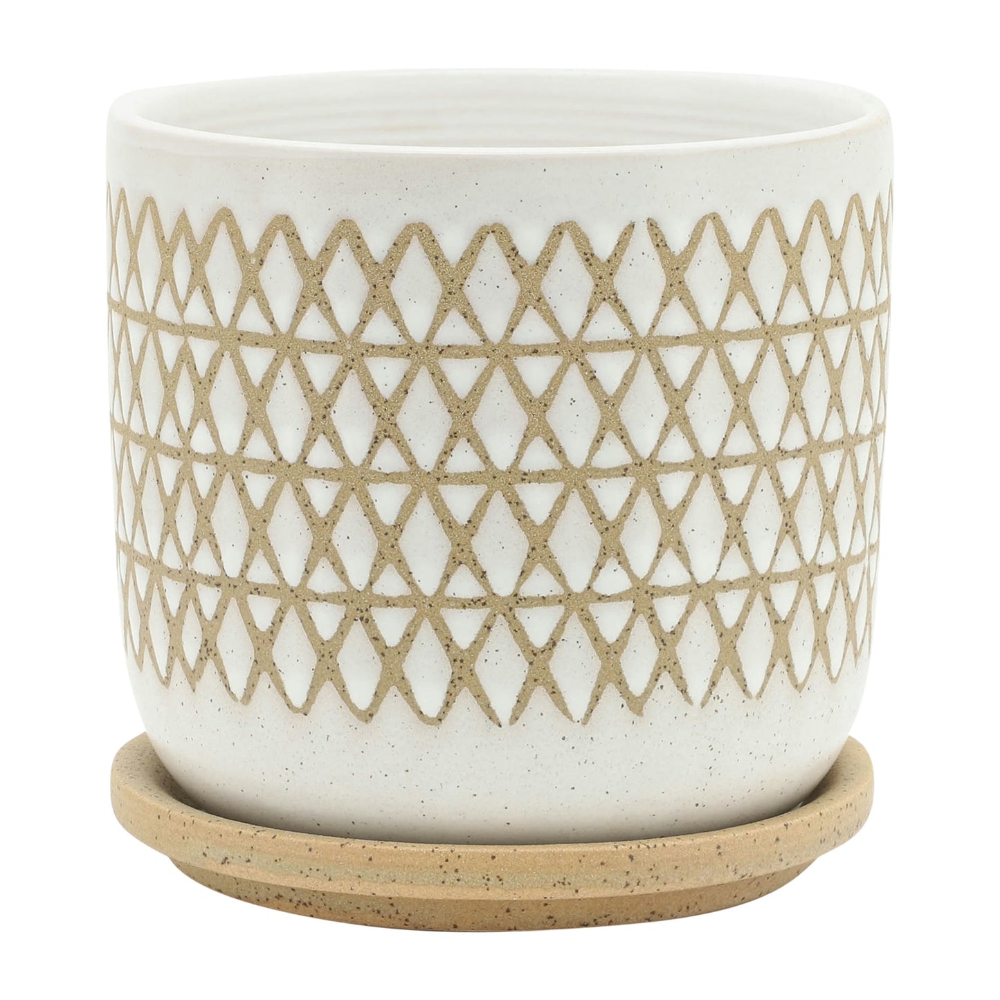 S/2 5/6" Criss/cross Planter W/ Saucer, Beige