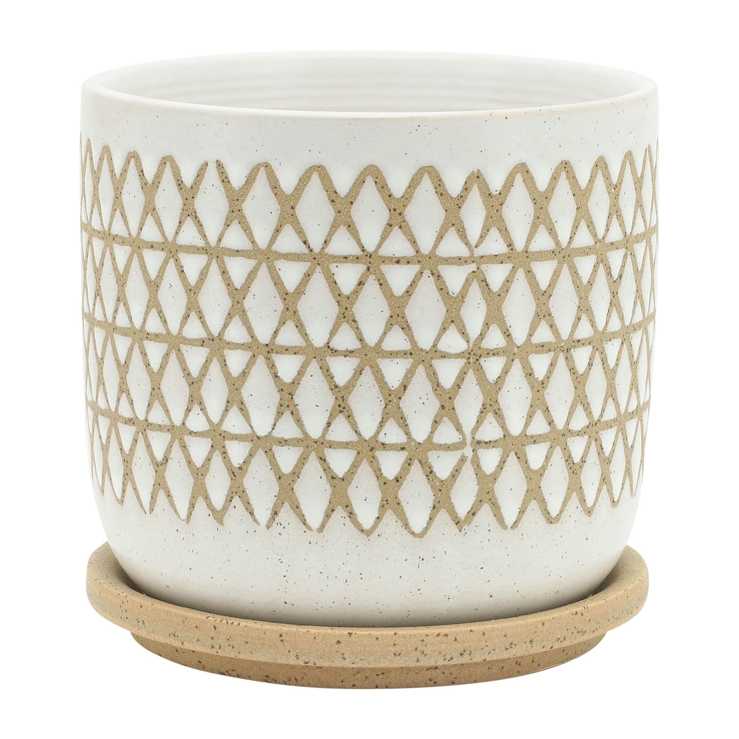 S/2 5/6" Criss/cross Planter W/ Saucer, Beige
