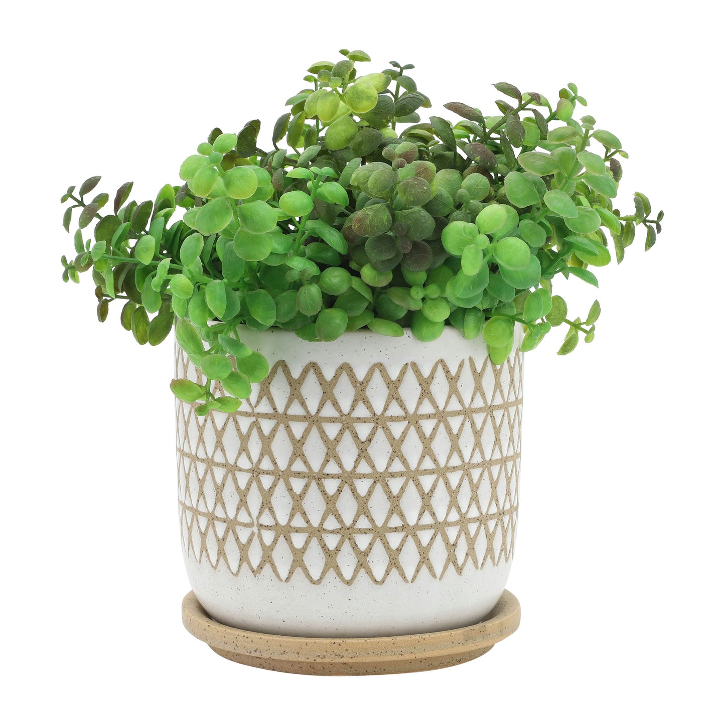 S/2 5/6" Criss/cross Planter W/ Saucer, Beige