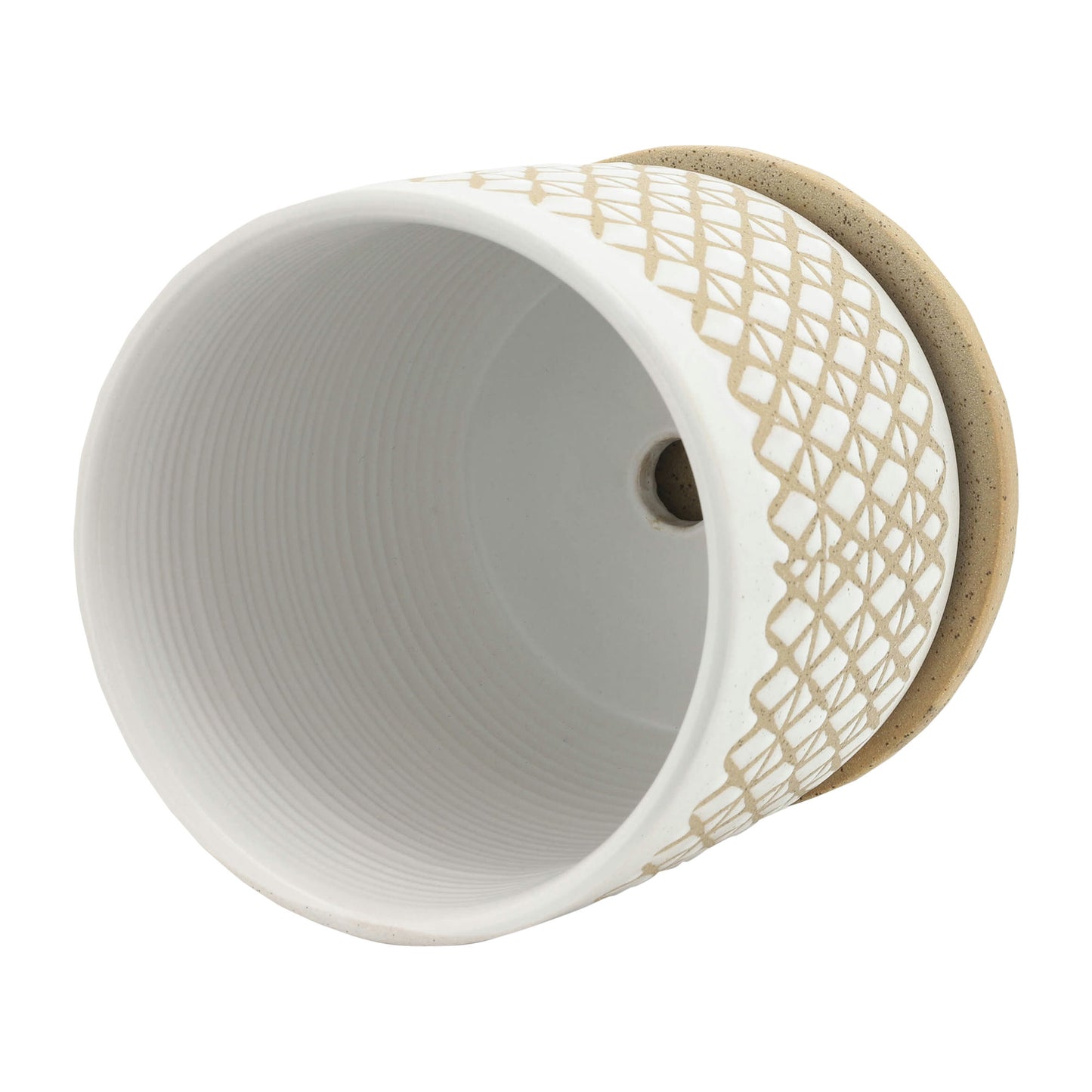S/2 5/6" Criss/cross Planter W/ Saucer, Beige