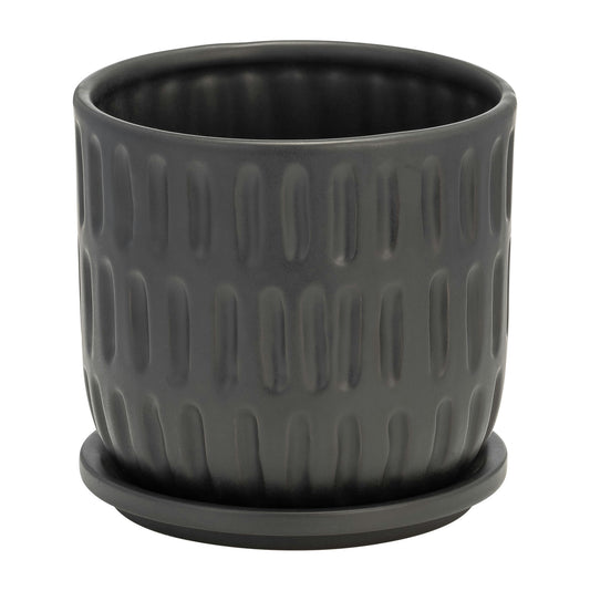 6" Textured Planter W/ Saucer, Matte Black