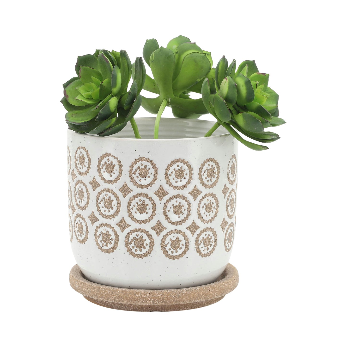 S/2 5/6" Circles Planter W/ Saucer, Beige