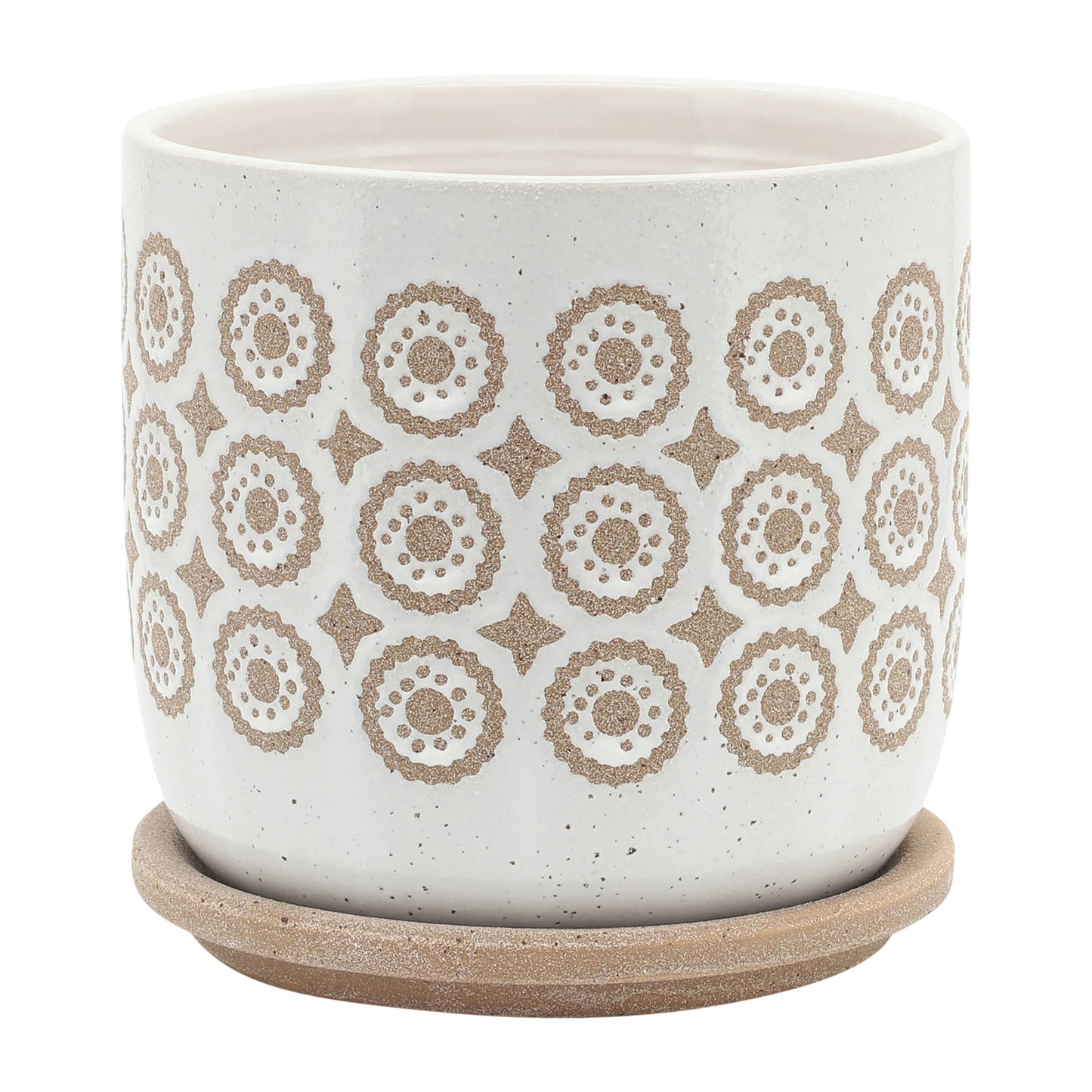 S/2 5/6" Circles Planter W/ Saucer, Beige