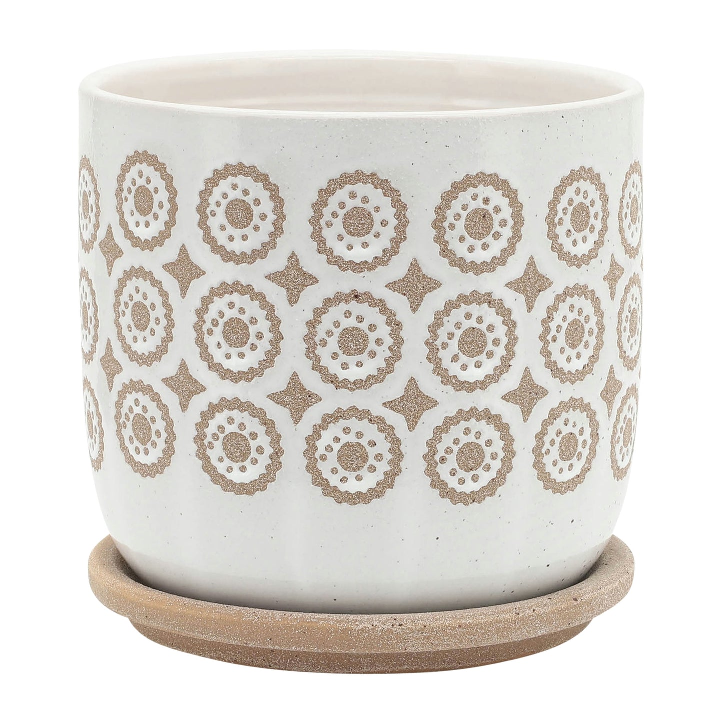 S/2 5/6" Circles Planter W/ Saucer, Beige
