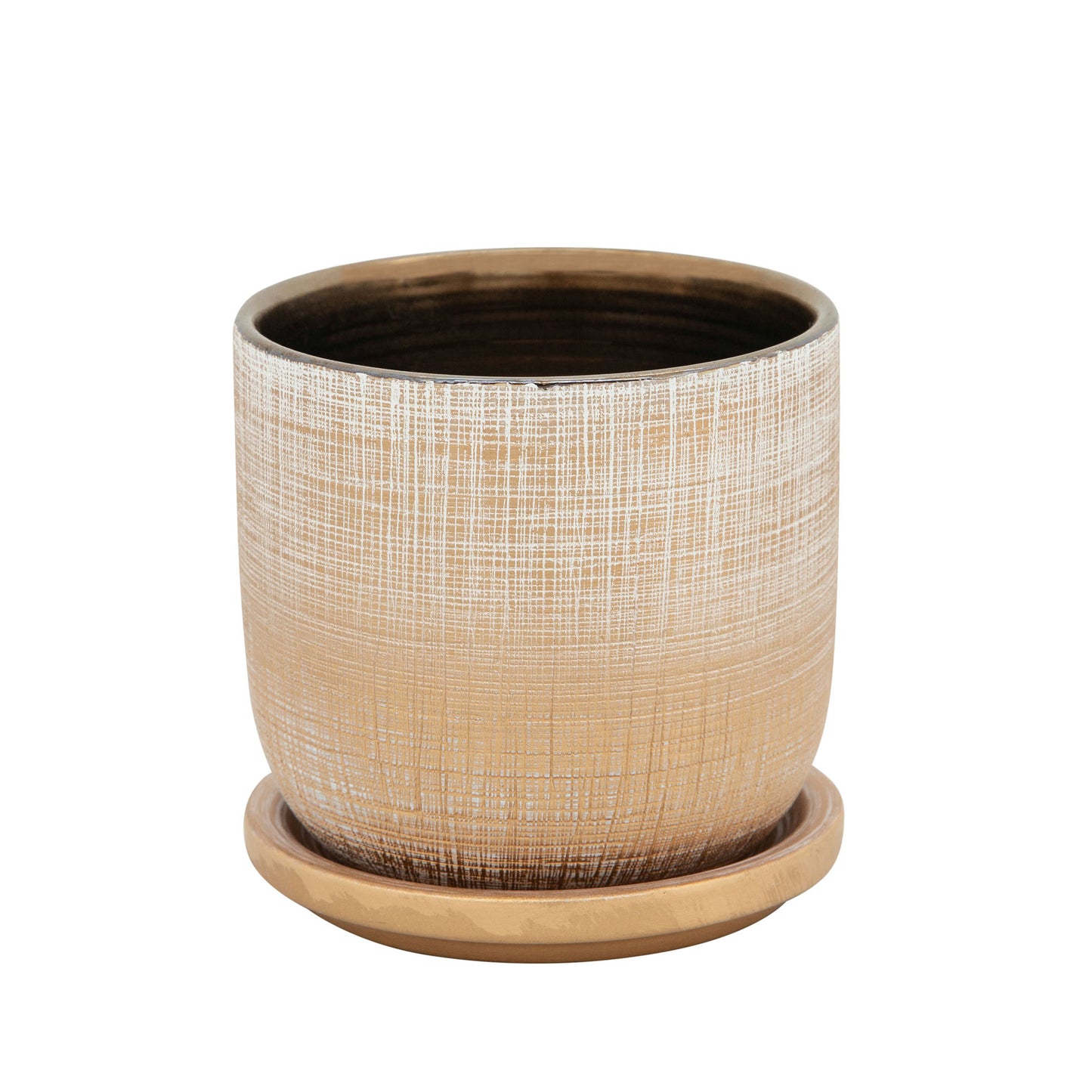 5" Textured Planter With Saucer, Gold