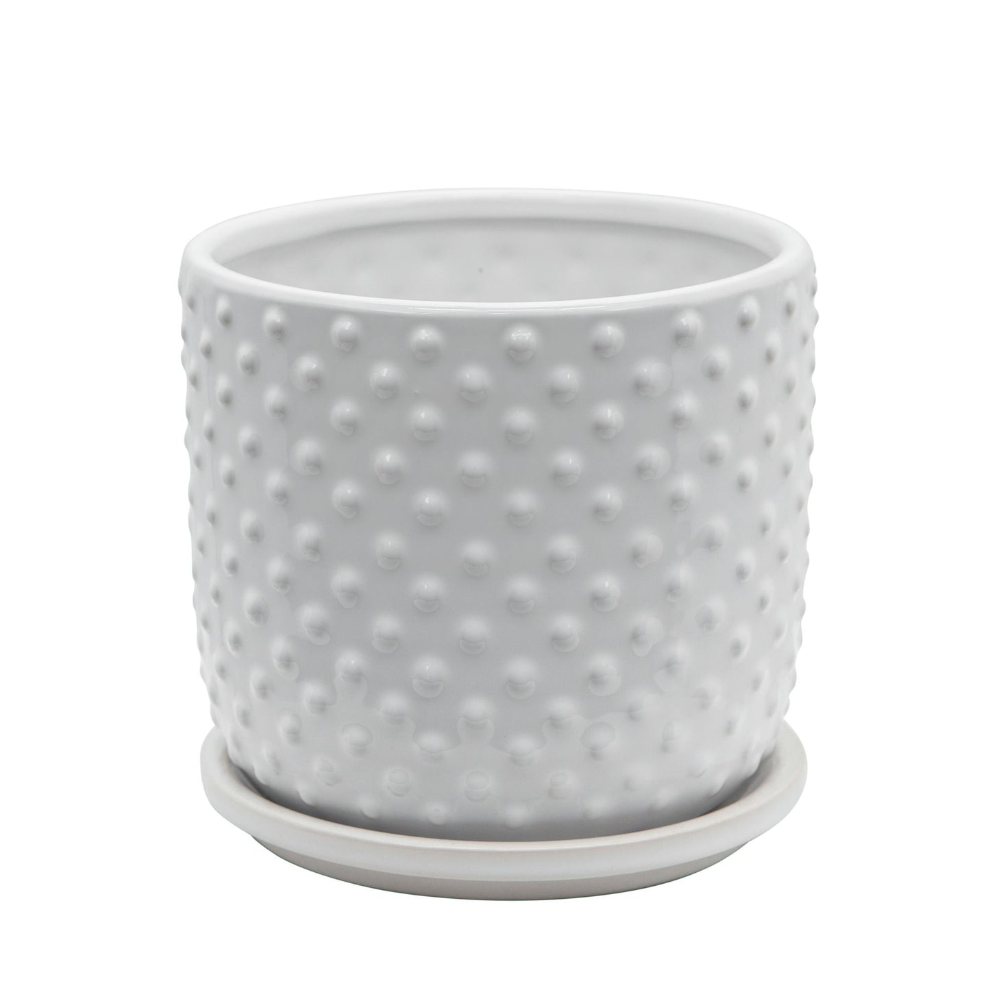 6" Tiny Dots Planter W/ Saucer, White