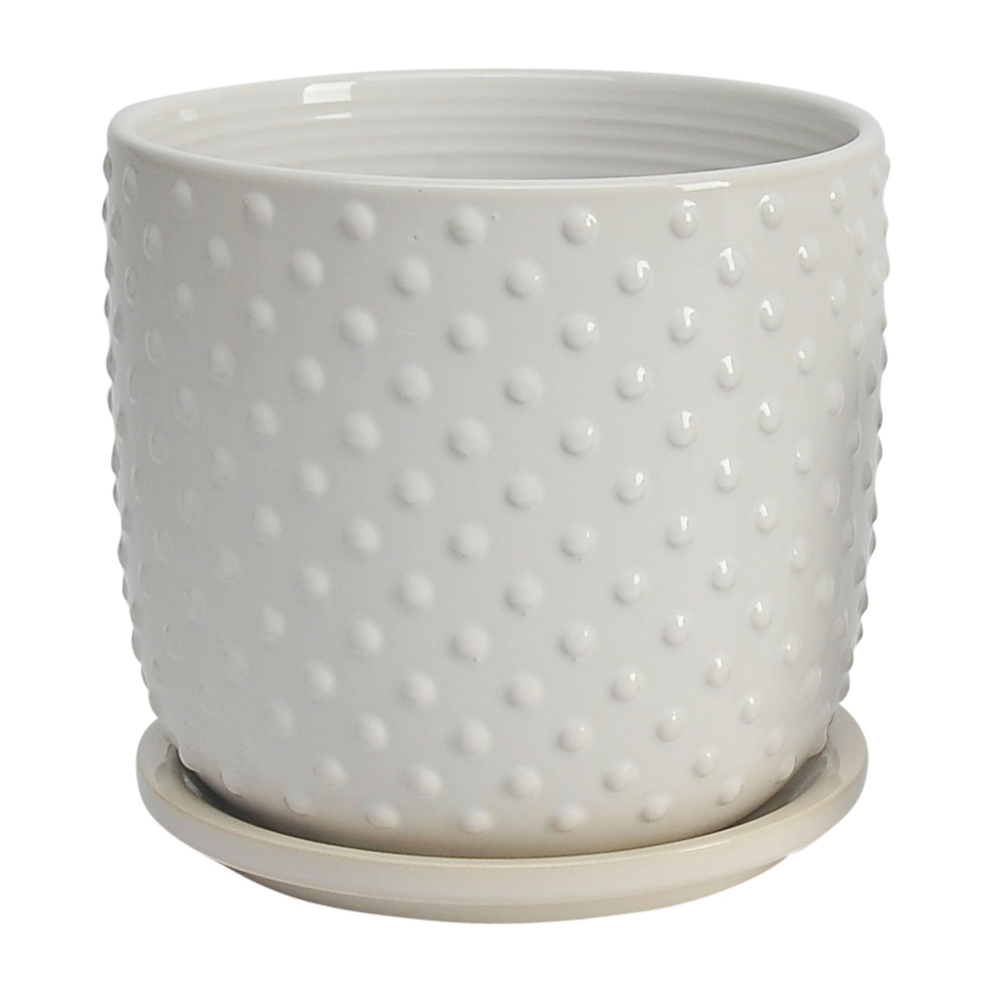 S/2 5/6" Tiny Dots Planter W/ Saucer, White