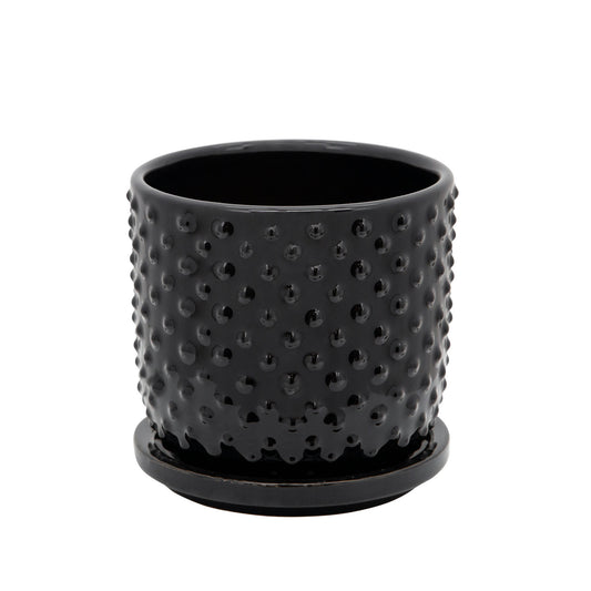 5" Tiny Dots Planter W/ Saucer, Black