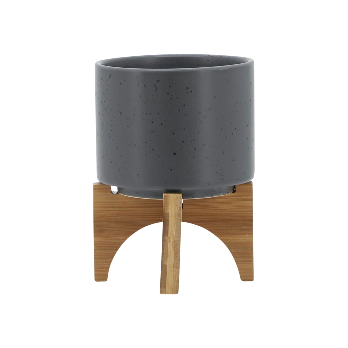 5" Planter W/ Wood Stand, Matte Gray