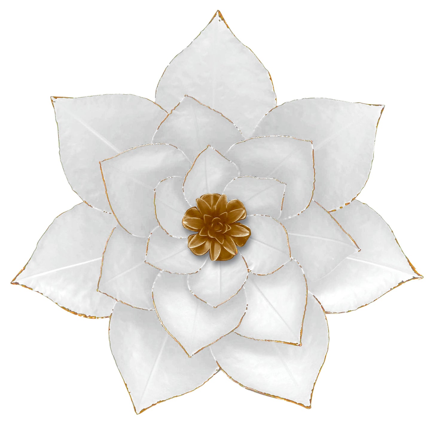 Metal 19" Lotus Wall Deco, White/gold