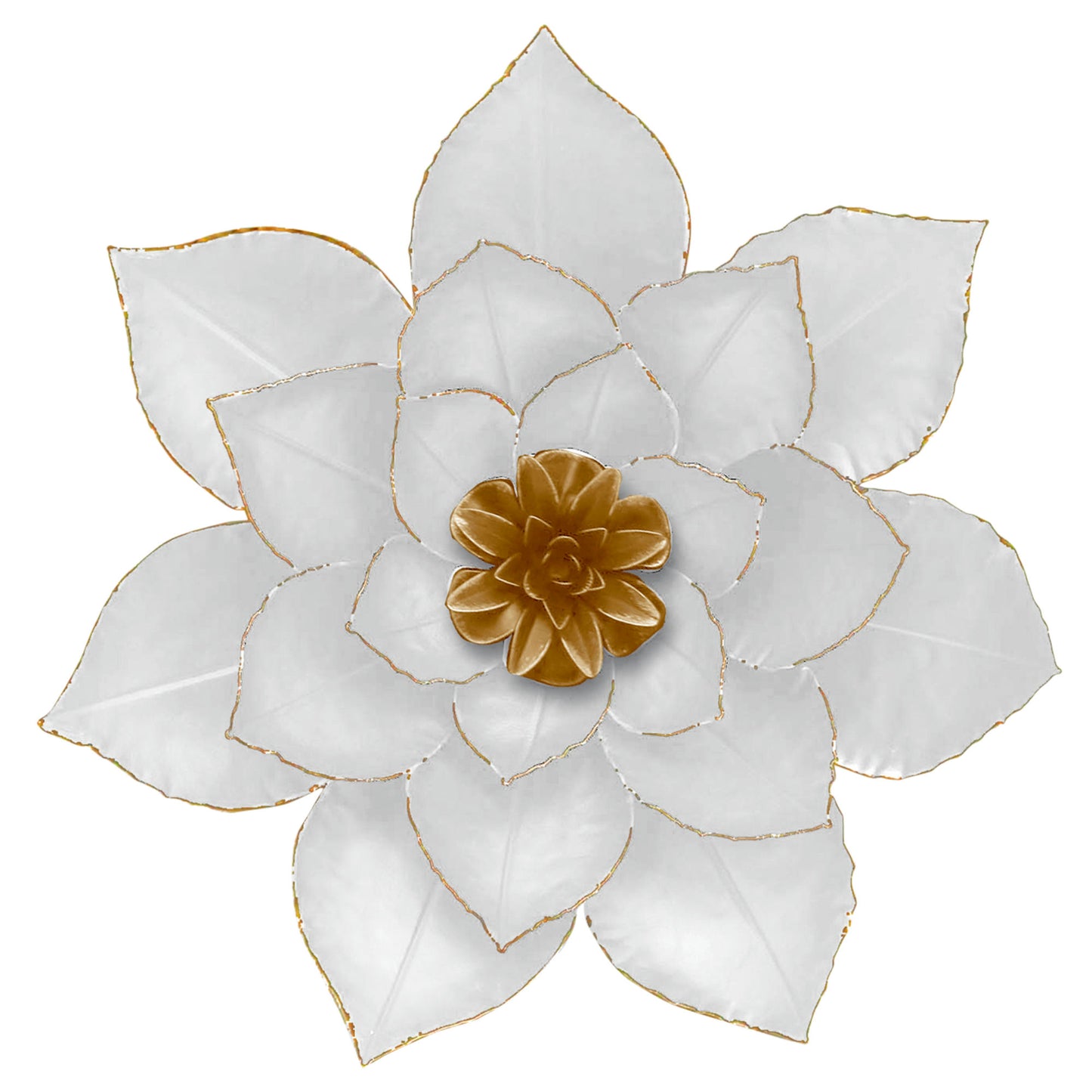 Metal 14" Lotus Wall Deco, White/gold