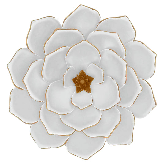 Metal 17" Multi-layer Flower Wall Deco, White/gol