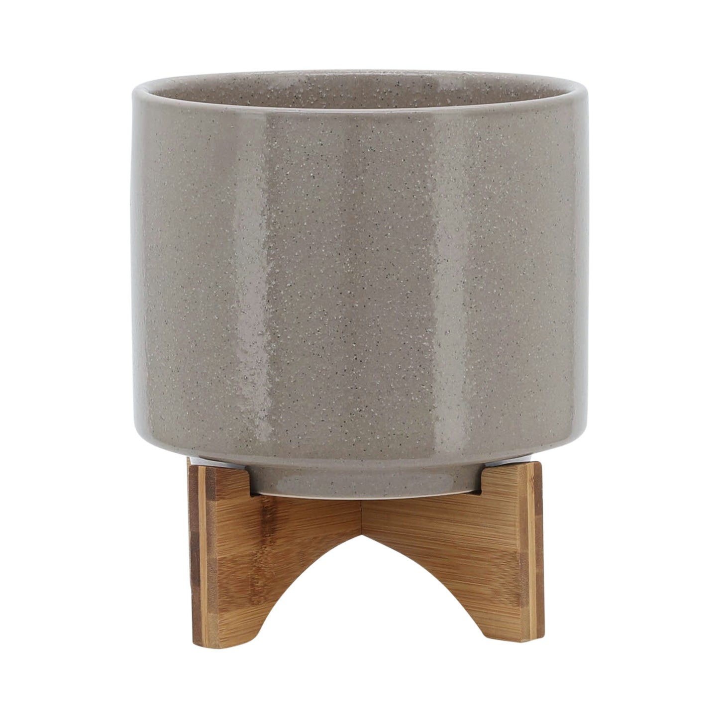 8" Planter W/ Wood Stand, Beige