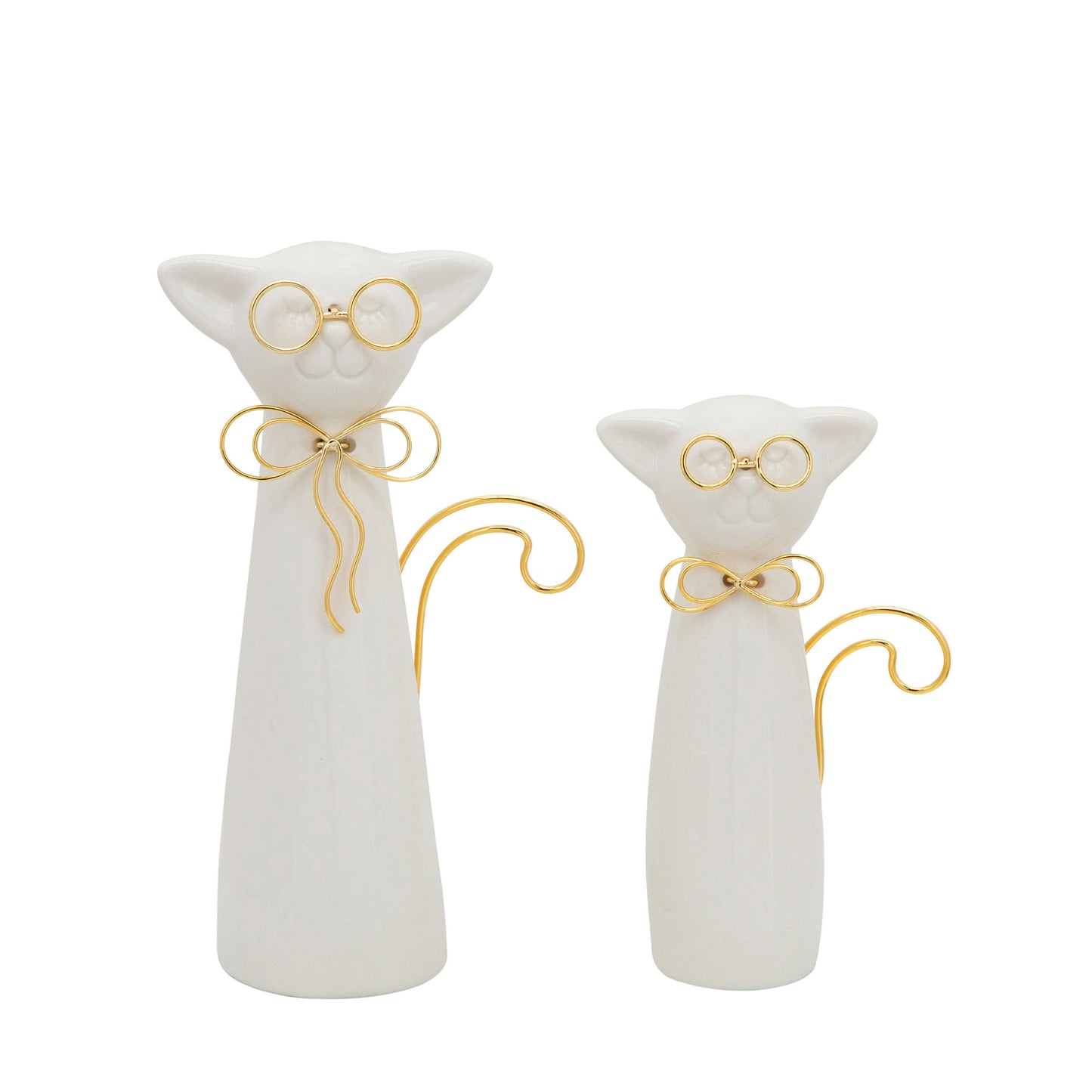 8"h Cat W/glasses Deco, White