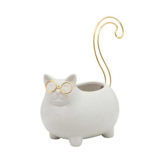 8"h Kitty Trinket Tray, White