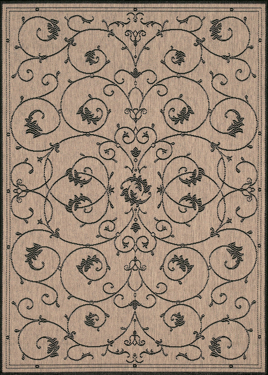Couristan Recife Veranda Cocoa-Black Round Rug 7'6" x 7'6"