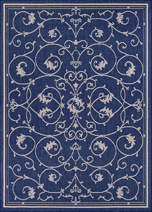 Couristan Recife Veranda Ivory-Indigo Round Rug 7'6" x 7'6"