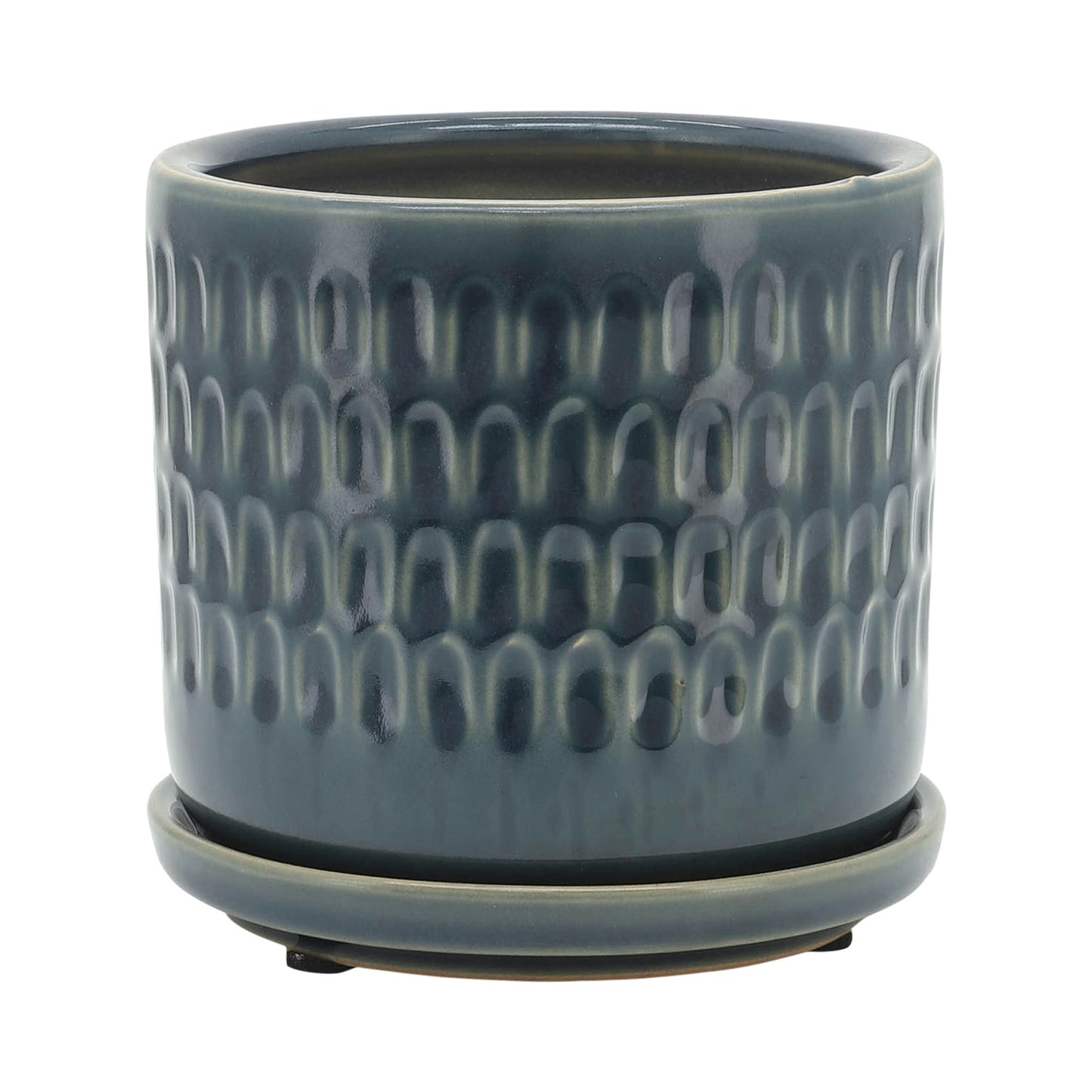 S/2 5/6" Dimpled Planters W/ Saucer, Blue