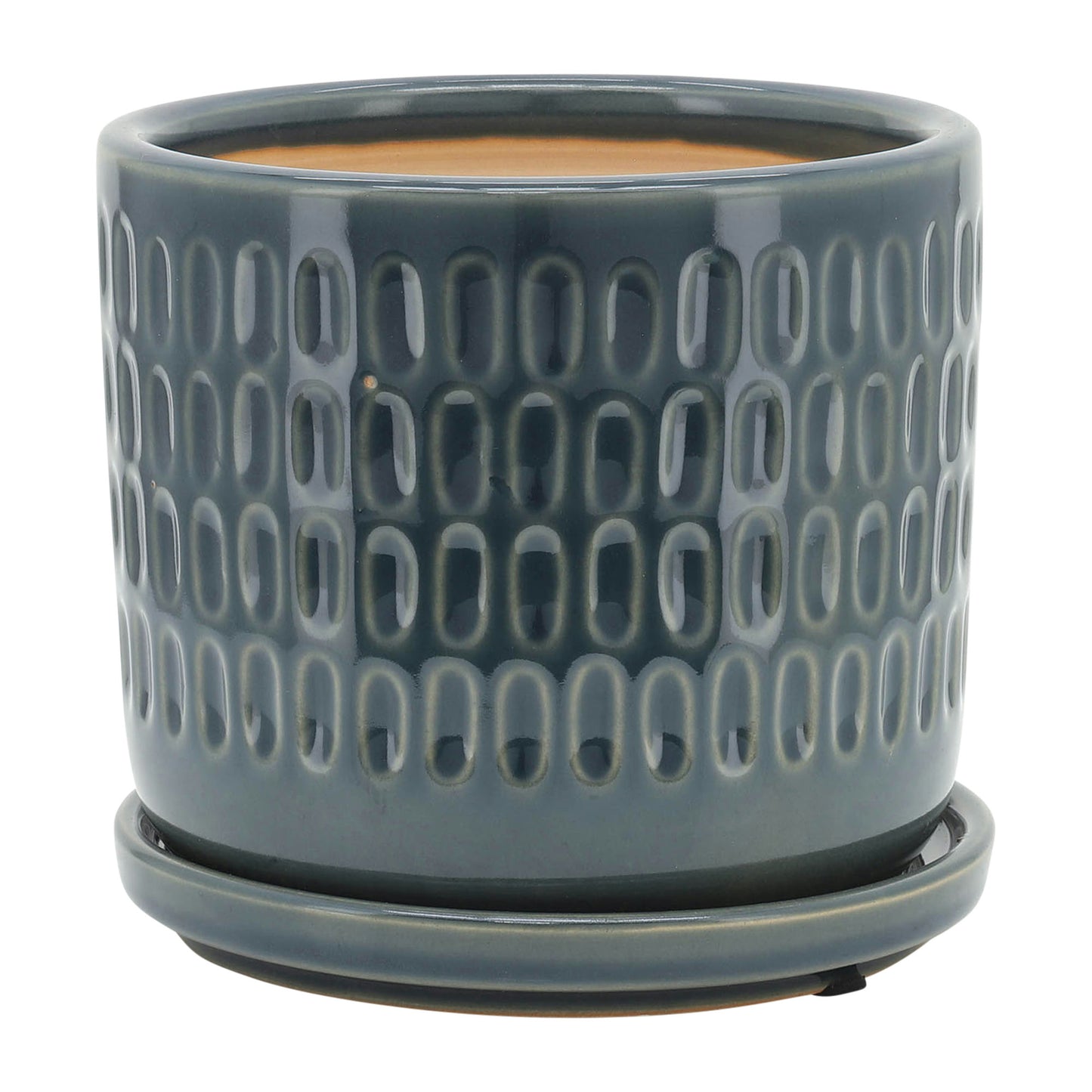 S/2 5/6" Dimpled Planters W/ Saucer, Blue