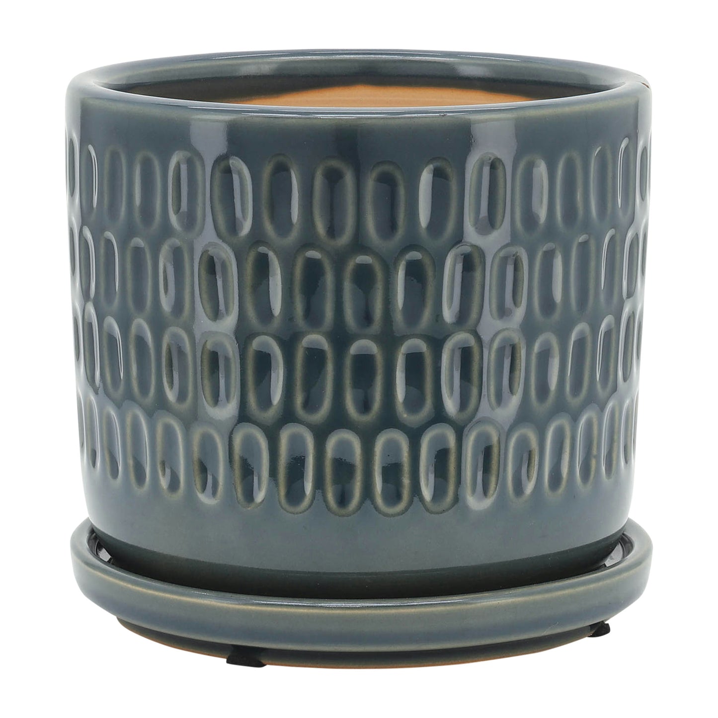 S/2 5/6" Dimpled Planters W/ Saucer, Blue
