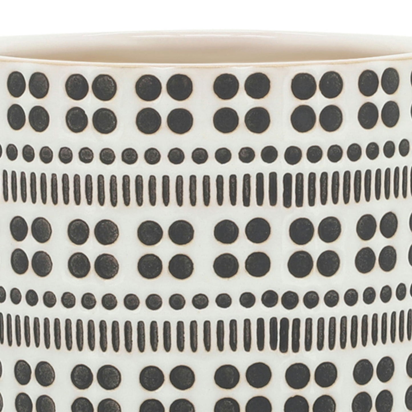 Cer, S/2 5/6" Abstract Planters W/ Saucer, Ivory, Dot Pattern