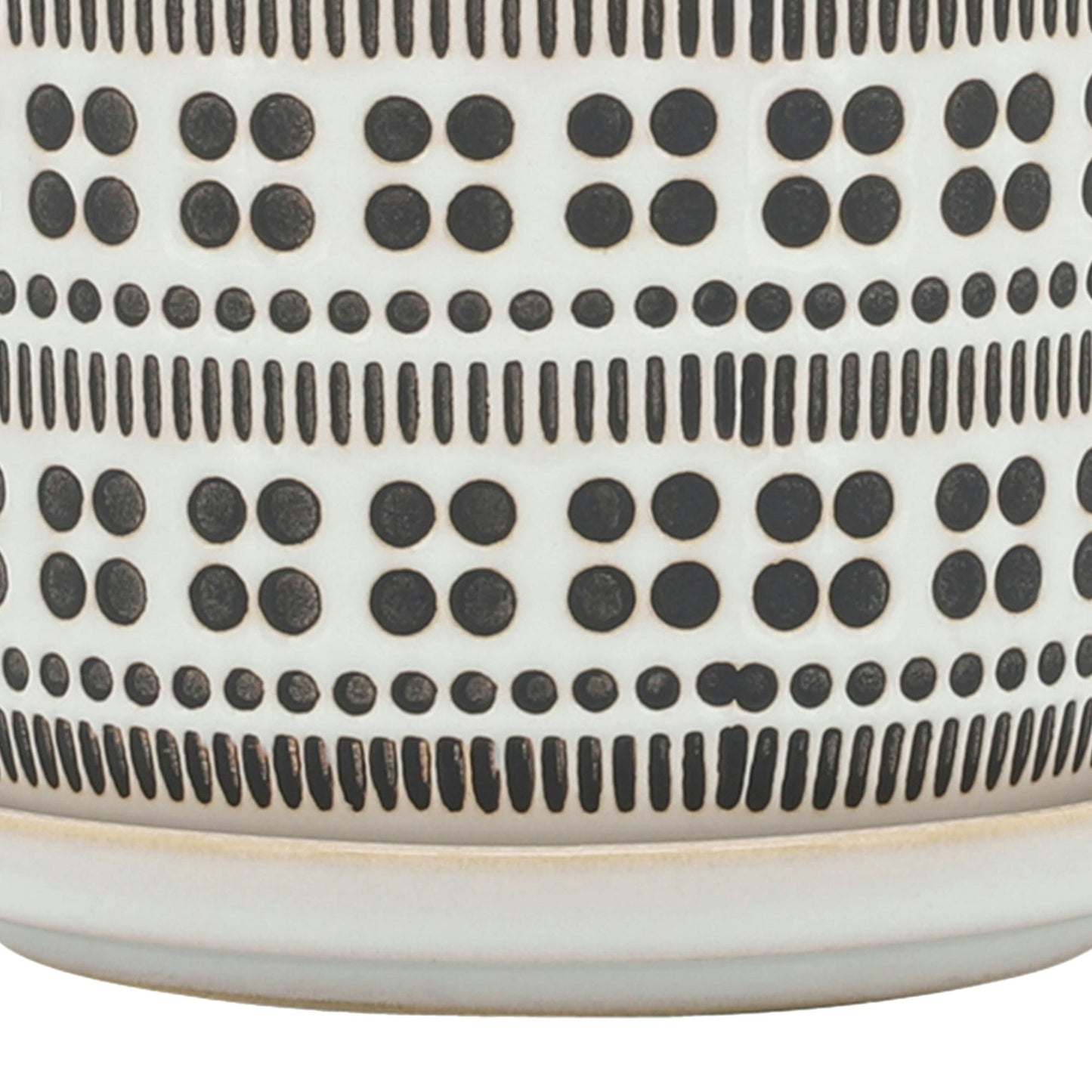 Cer, S/2 5/6" Abstract Planters W/ Saucer, Ivory, Dot Pattern