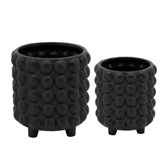 S/2 6/8" Bubble Planters, Matte Black