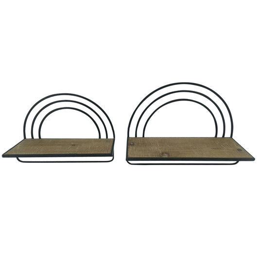 Set/2 Wood/metal Rainbow Style Shelves, Brown/black