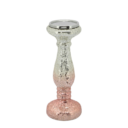 12" Blush Crackled Candle Holder