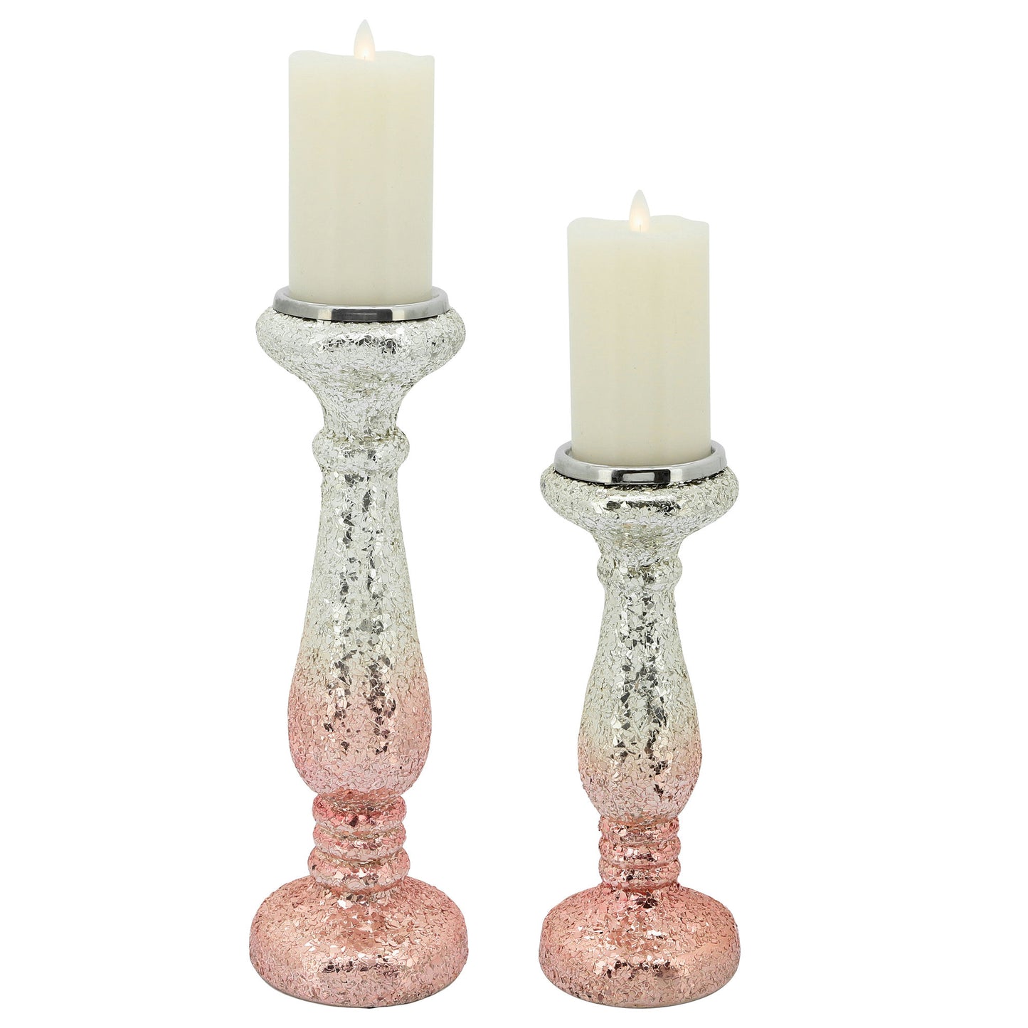 12" Blush Crackled Candle Holder