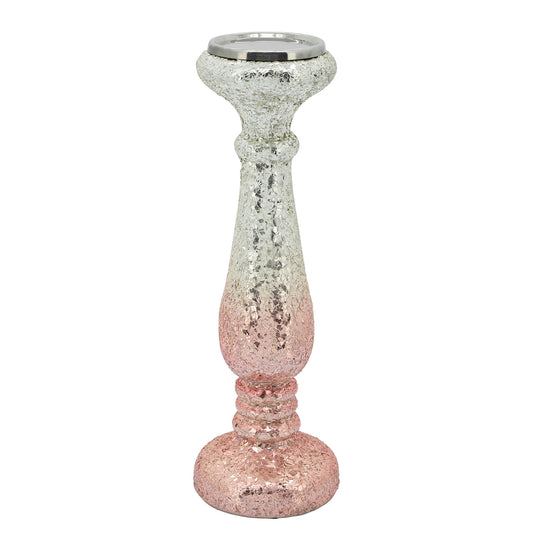 15" Blush Crackled Candle Holder