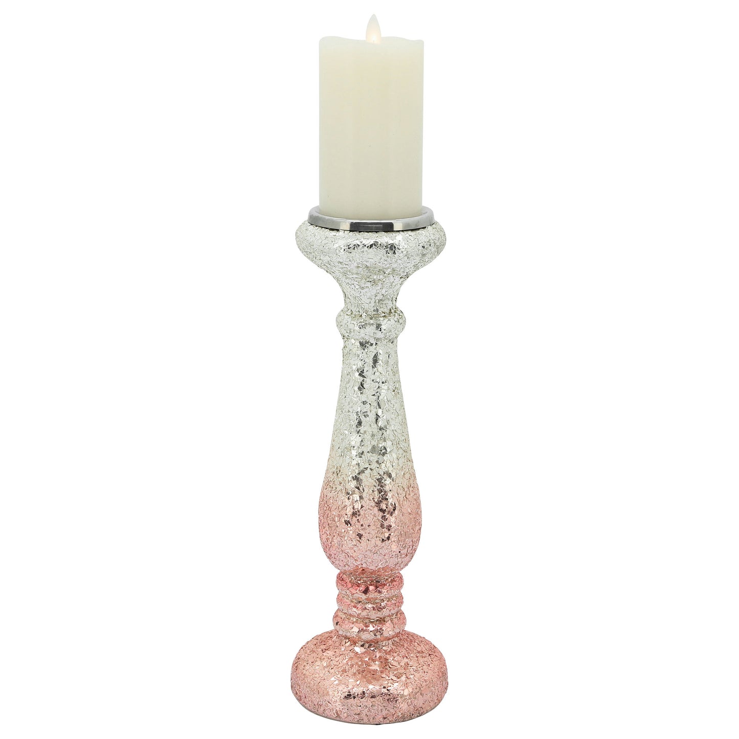 15" Blush Crackled Candle Holder