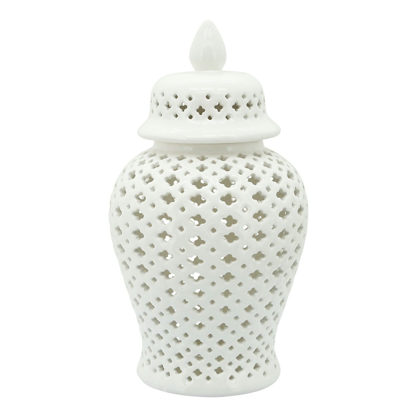 17" Cut-out Clover Temple Jar, White