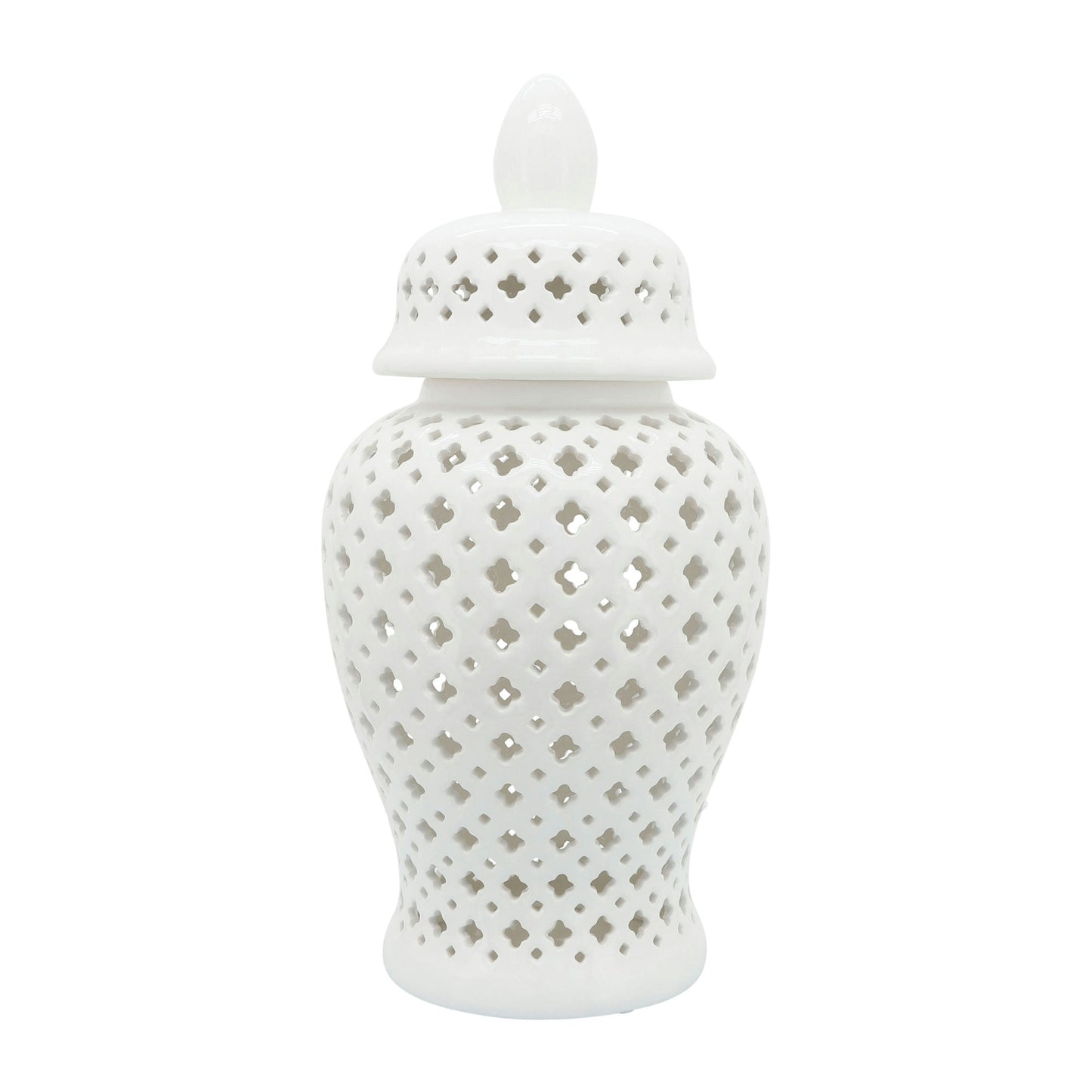 24" Cut-out Clover Temple Jar, White