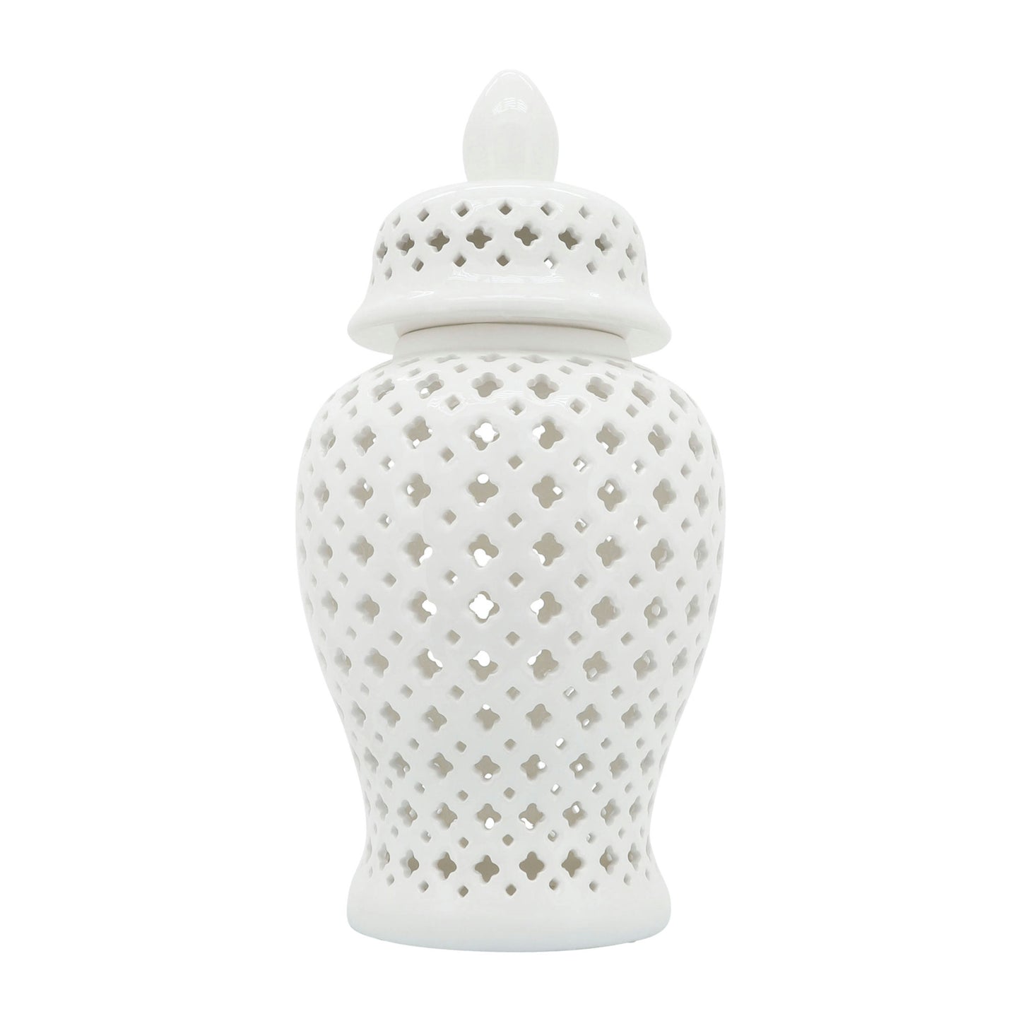 24" Cut-out Clover Temple Jar, White